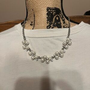 Love Story - White Pearle Rhinestone Silver Shirt Necklace Blockbuster Paparazzi
